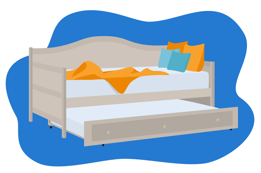 Cama com gavetão aberto